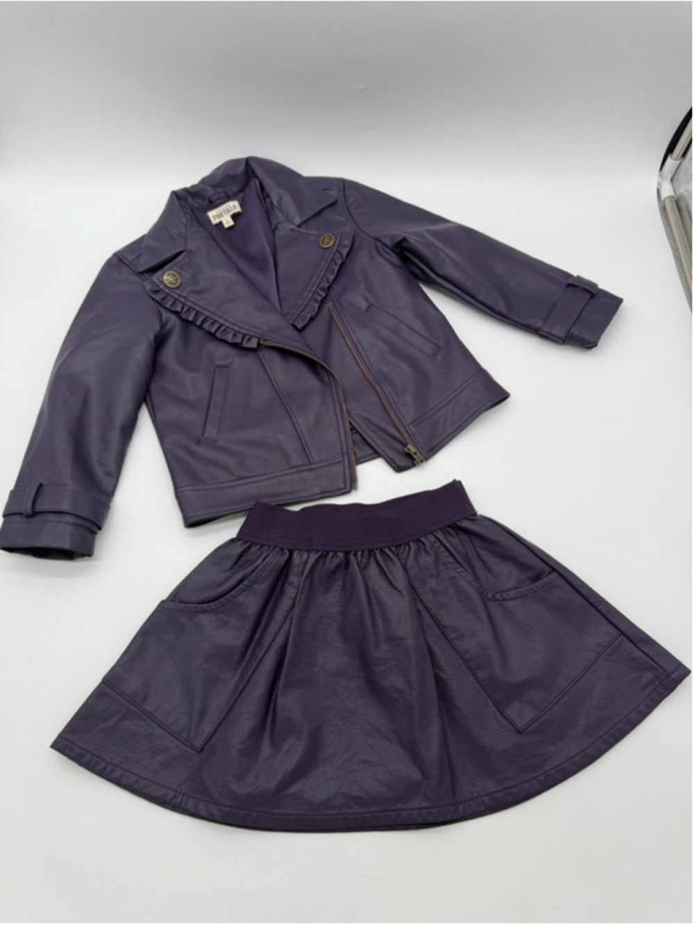 FINDING FOXTALE Midnight Purple Vegan Leather Jacket 3T & Skirt 2T